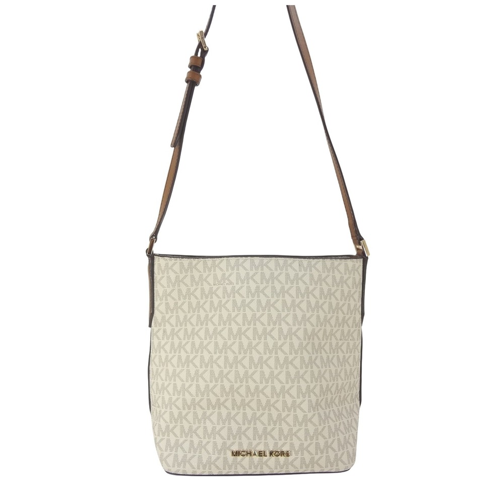 Michael Kors Small Bucket Bag Crossbody Cream Tan Monogram Logo